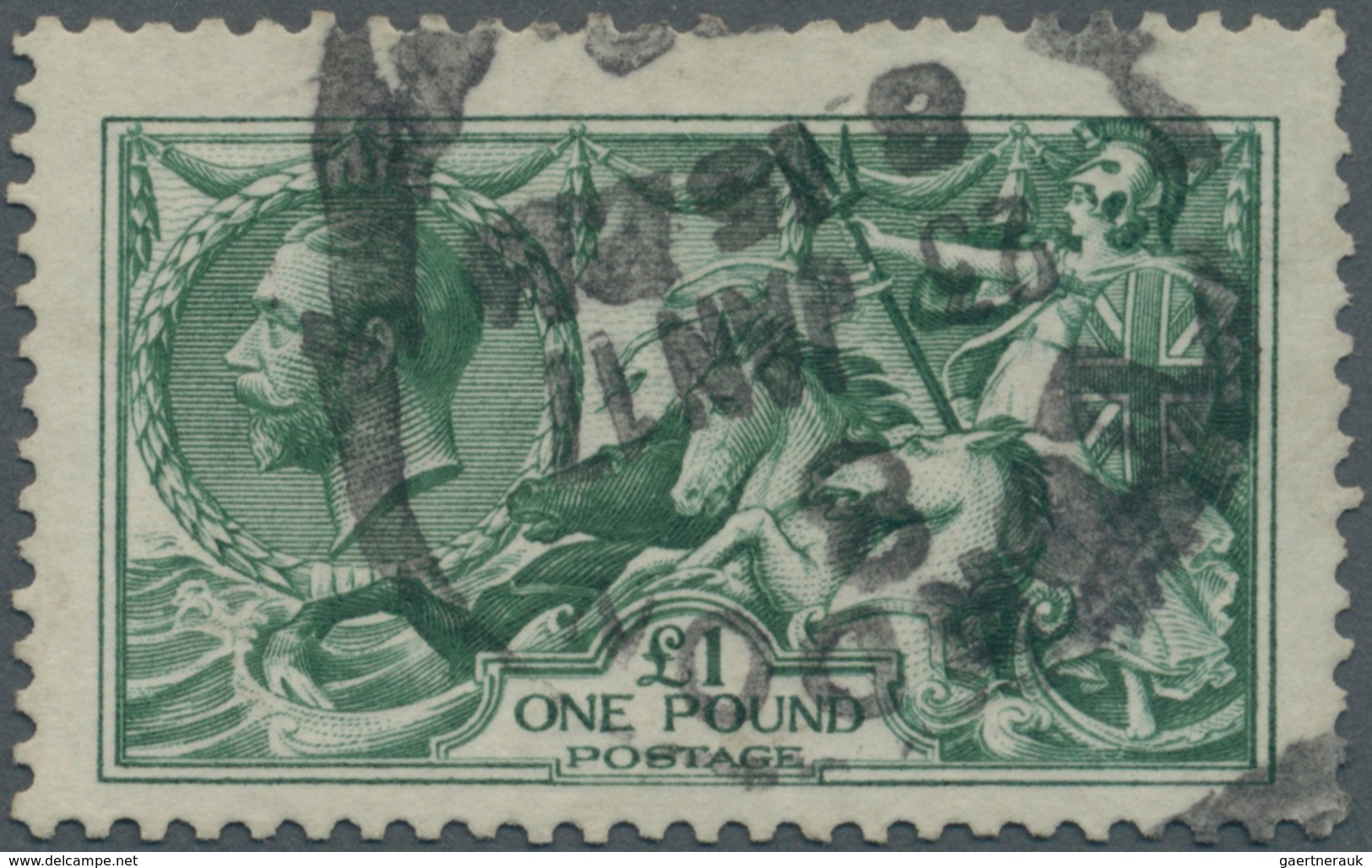 Großbritannien: 1913, Seahorses £1 Green Used With Little Smudged 'London 23 Jan 17' Pmk., Small Rep - Andere & Zonder Classificatie