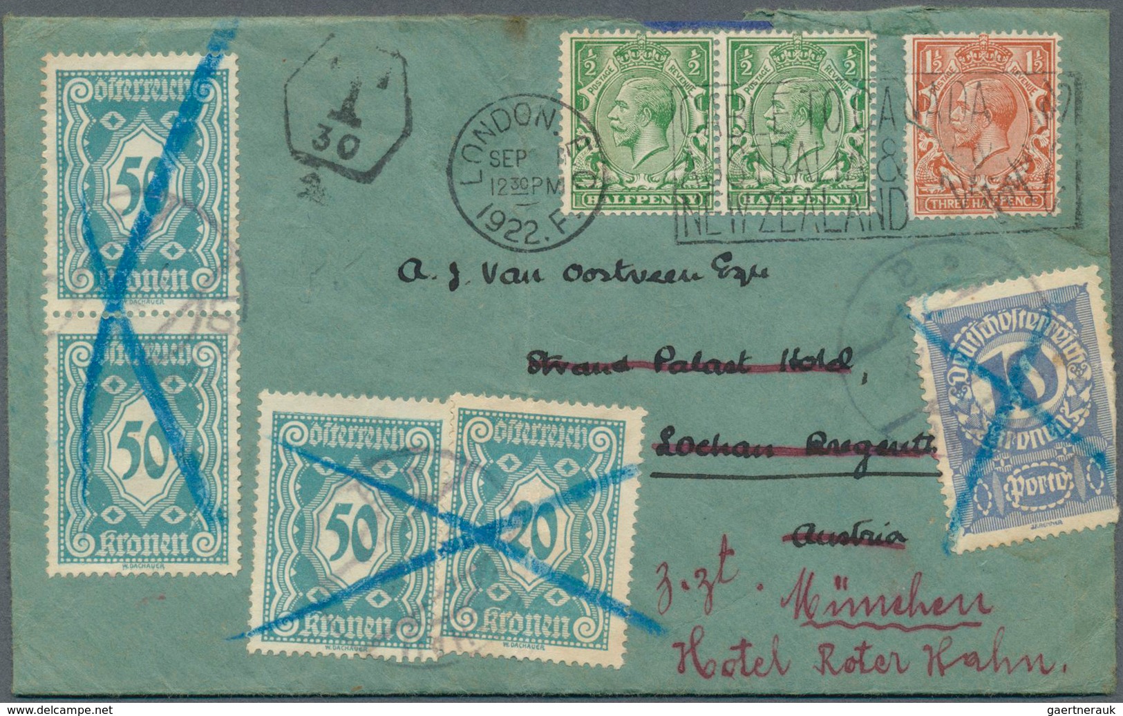 Großbritannien: 1922, Underfranked Letter Therefore Charged With 30 C. Which Resulted In The Equival - Andere & Zonder Classificatie