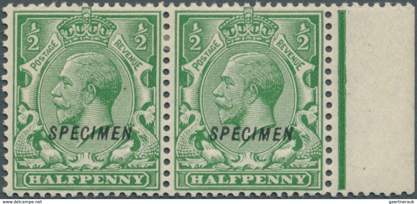 Großbritannien: 1924, ½d. Green, Wm Block Cypher, Right Marginal Horiz. Pair With DOUBLE "Specimen" - Andere & Zonder Classificatie