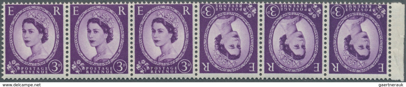 Großbritannien: 1958, 3 D Elisabeth Deep Lilac Mnh Strip Of Six With Téte-Béche Pair In The Middle. - Andere & Zonder Classificatie