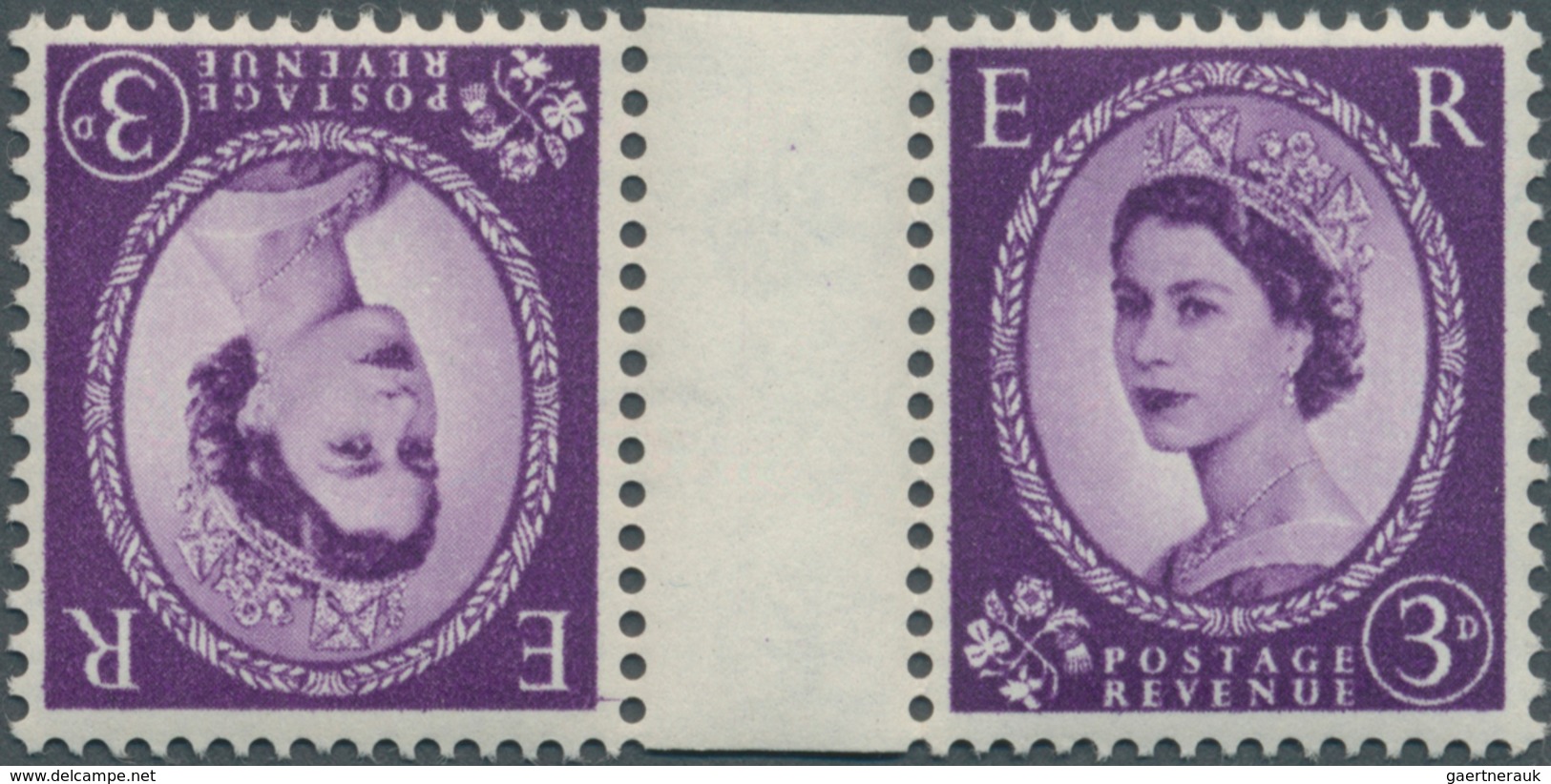 Großbritannien: 1958, 3d. Deep Lilac, Wm Multiple Crowns, Tête-bêche Pair With Gutter, Unmounted Min - Andere & Zonder Classificatie