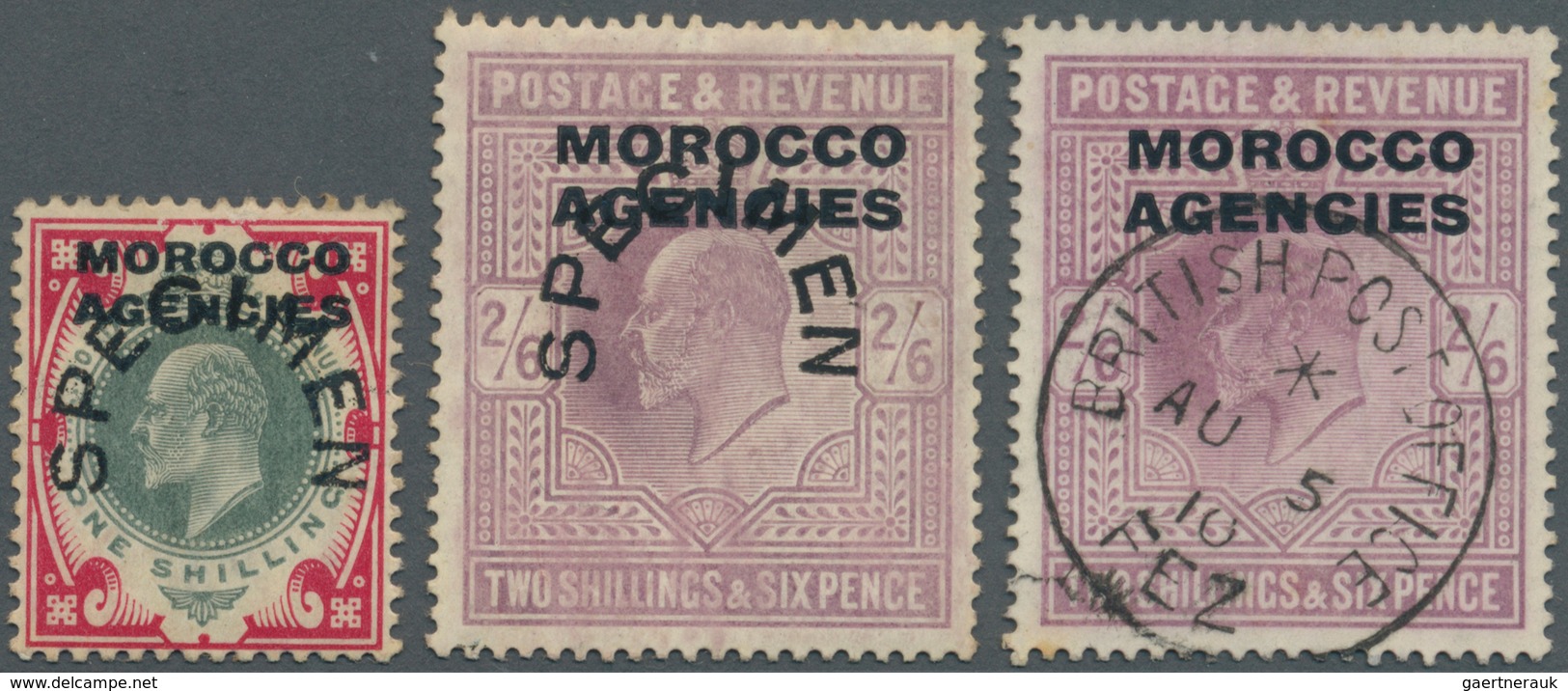 Britische Post In Marokko: 1907, KEVII Definitives 1s. Dull Green/carmine And 2s.6d. Pale Dull Purpl - Andere & Zonder Classificatie