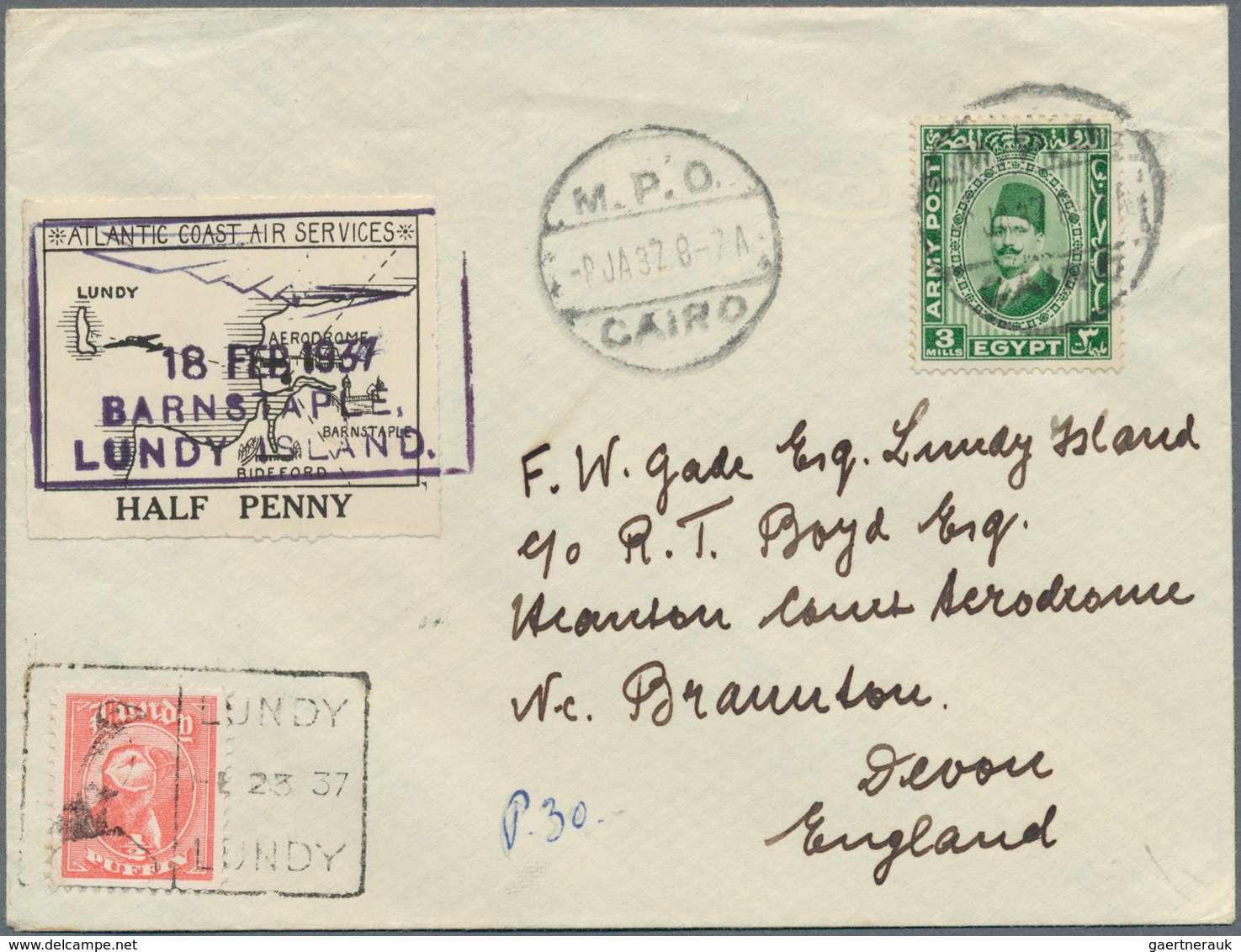 Britische Militärpost In Ägypten: 1936, 3m. Green And 10m. Carmine Each On Philatelic Cover From "CA - Other & Unclassified