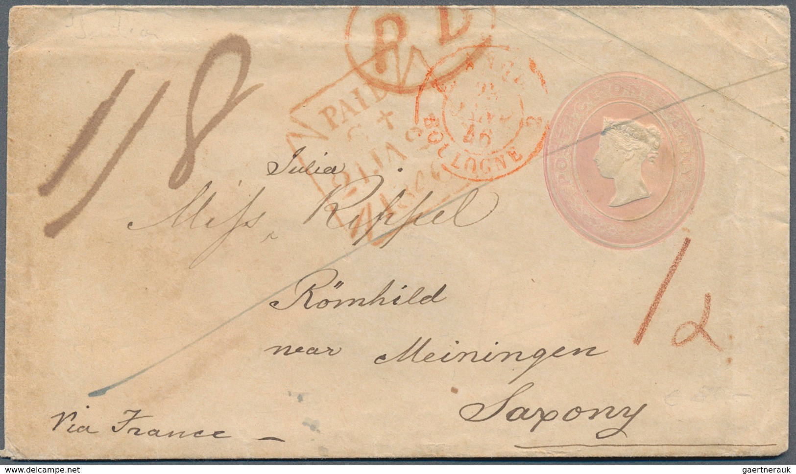 Großbritannien - Ganzsachen: 1846, 1d Pink Postal Stationary Envelope Used From LONDON 21 JA 1846 Vi - Other & Unclassified