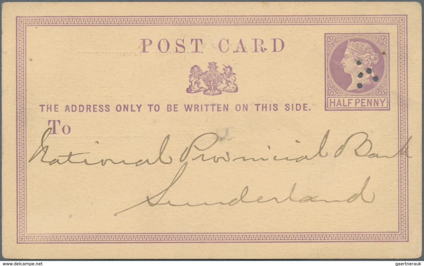 Großbritannien - Ganzsachen: 1874, 1/2 D Violet QV Postal Stationery Card, Preprinted "National Bank - Other & Unclassified