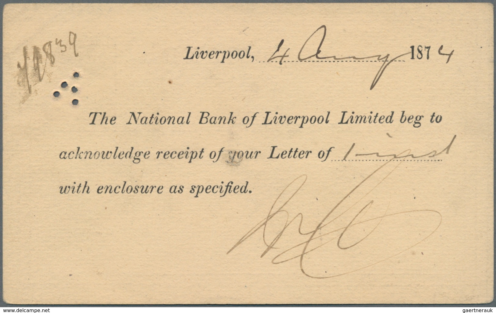 Großbritannien - Ganzsachen: 1874, 1/2 D Violet QV Postal Stationery Card, Preprinted "National Bank - Other & Unclassified