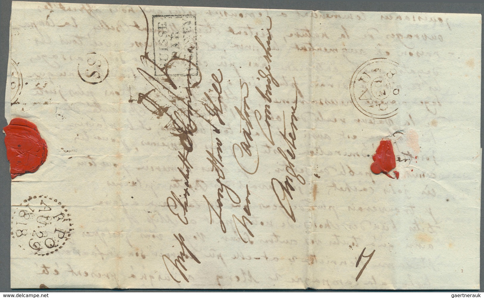Großbritannien - Stempel: 1818, Folded Letter From GENEVA With Transitmark On Front And Scarce Inspe - Marcofilie