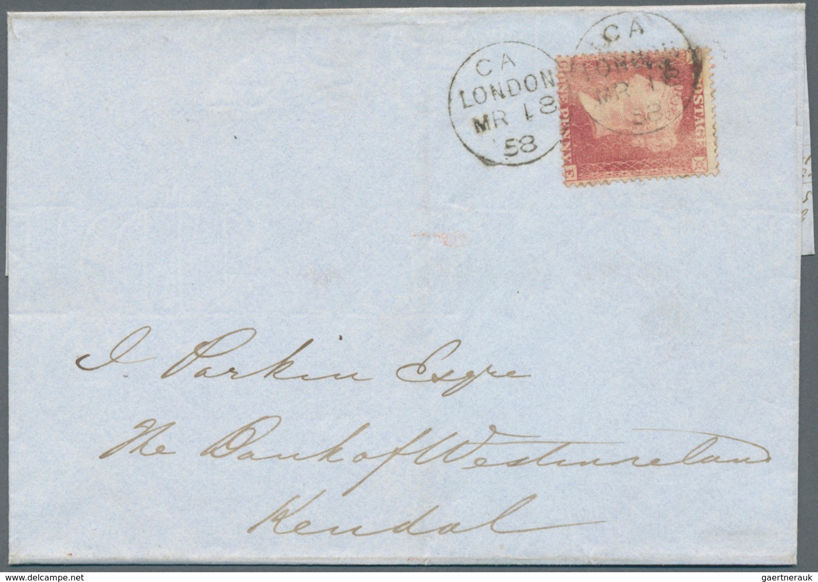 Großbritannien - Stempel: 1858, Envelope 1 D. Red With Experimental Cancellation G.H.Creswells "Rota - Marcofilie