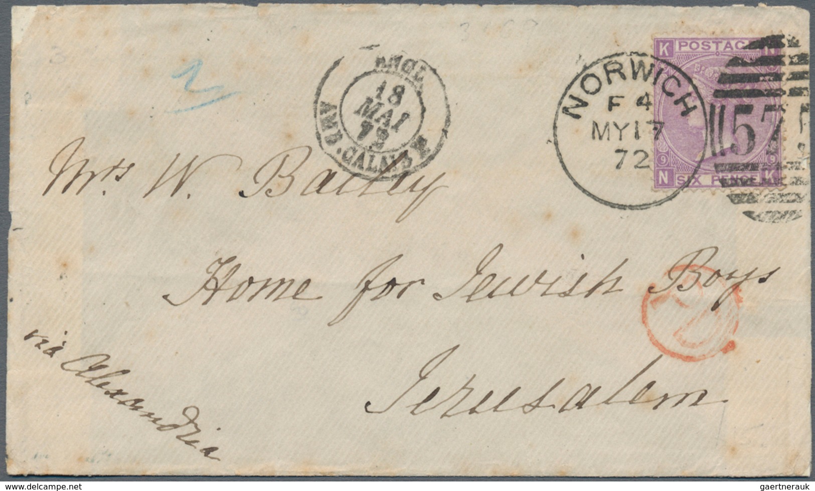 Großbritannien - Besonderheiten: 1872, Cover From Norwich/GB 17.5.72 Bearing 6d. Mauve And Addressed - Andere & Zonder Classificatie