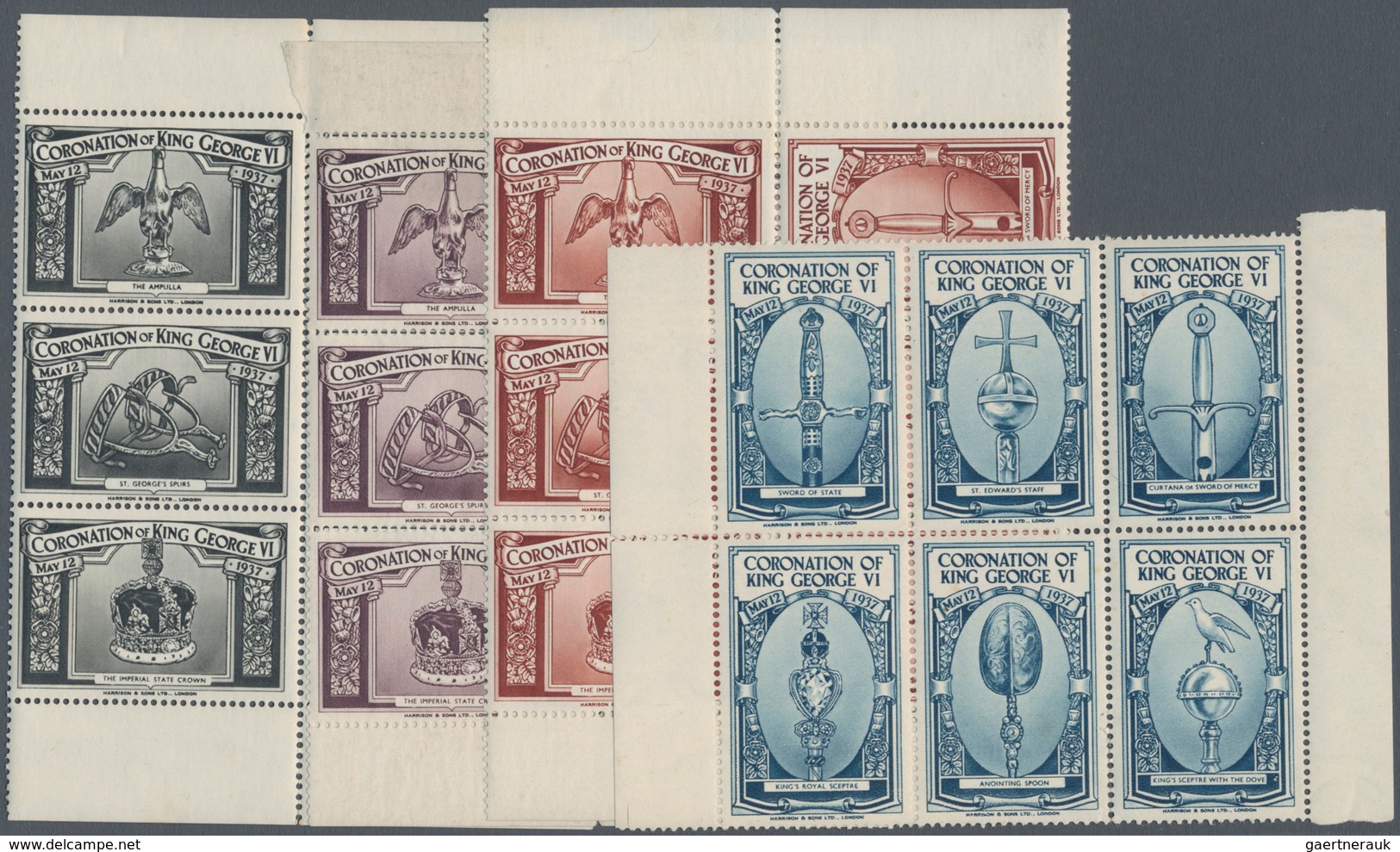 Großbritannien - Besonderheiten: 1937, CORONATION KING GEORGE VI, Group Of 24 Vignettes (four Blocks - Altri & Non Classificati