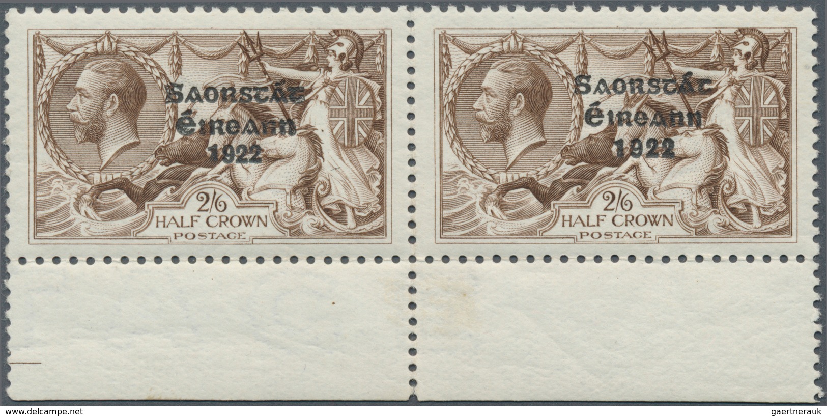 Irland: 1927, Soarstat Overprints, 2s.6d. Brown, Bottom Marginal Horiz. Pair (folded And Slightly Se - Storia Postale