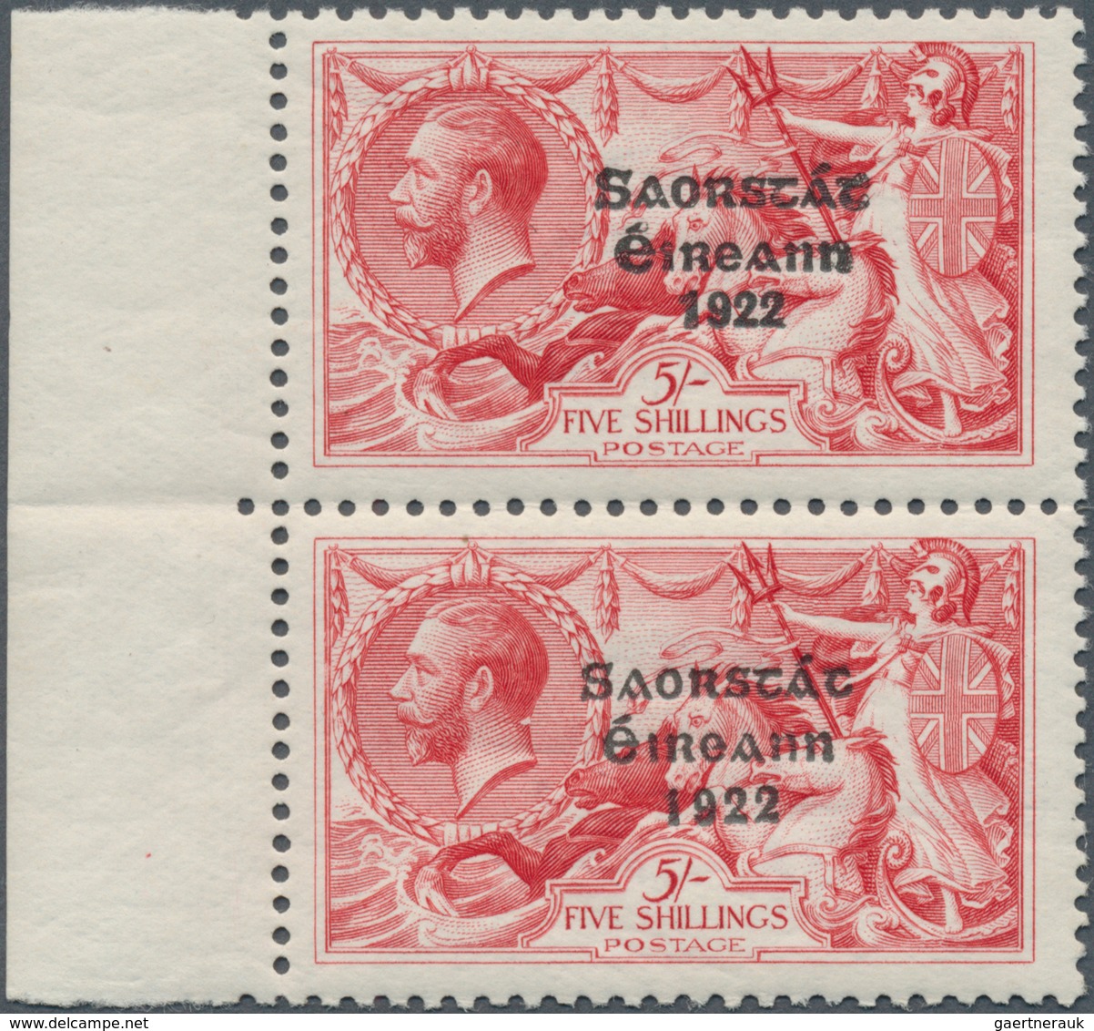 Irland: 1927, Soarstat Overprints, 5s. Rose, Left Marginal Vertical Pair From The "Composite" Settin - Brieven En Documenten