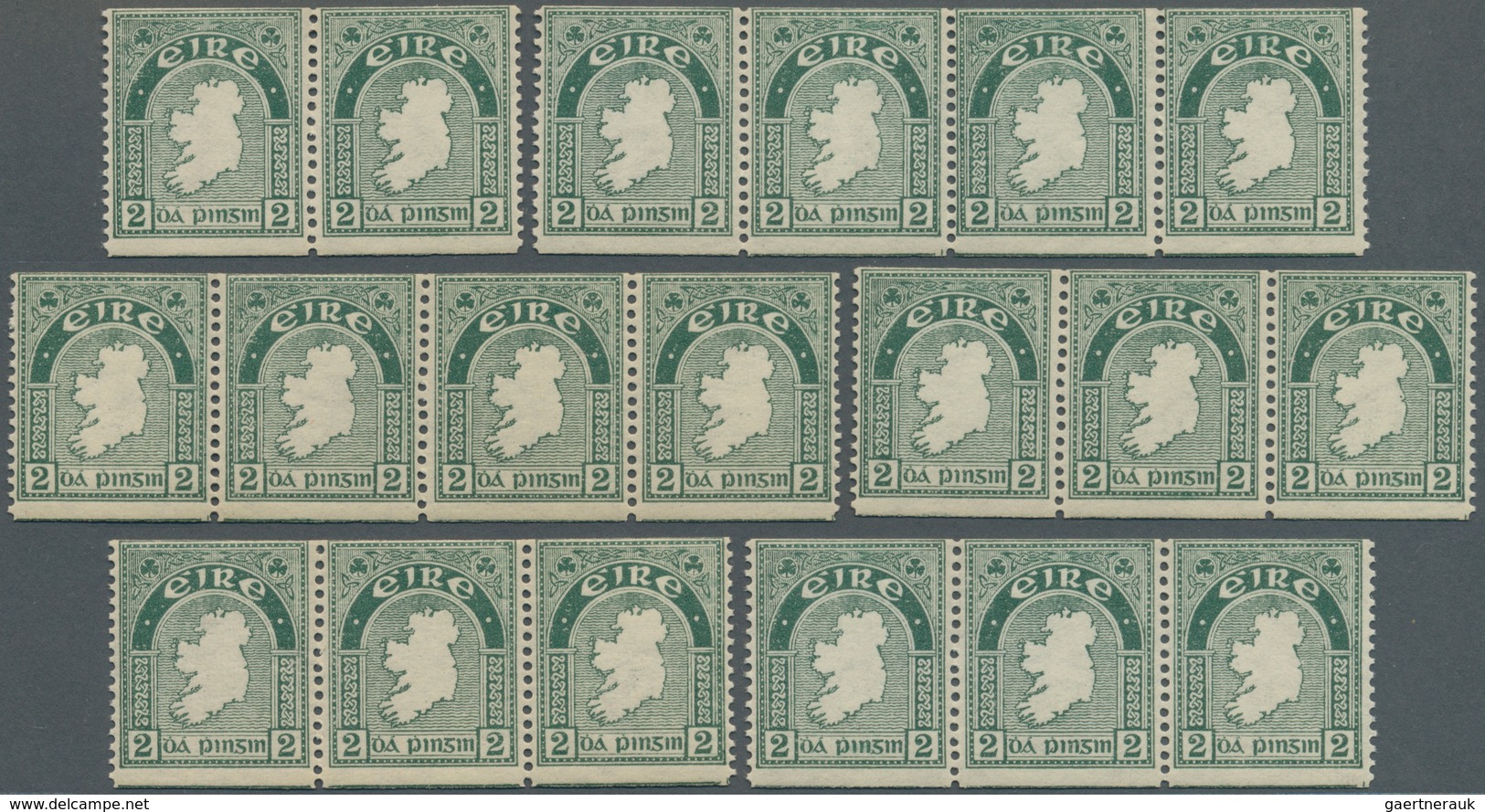 Irland: 1934, Map Of Ireland Definitive 2d. Grey-green Imperf. X Perf. 14 In A Group With 19 Stamps - Storia Postale