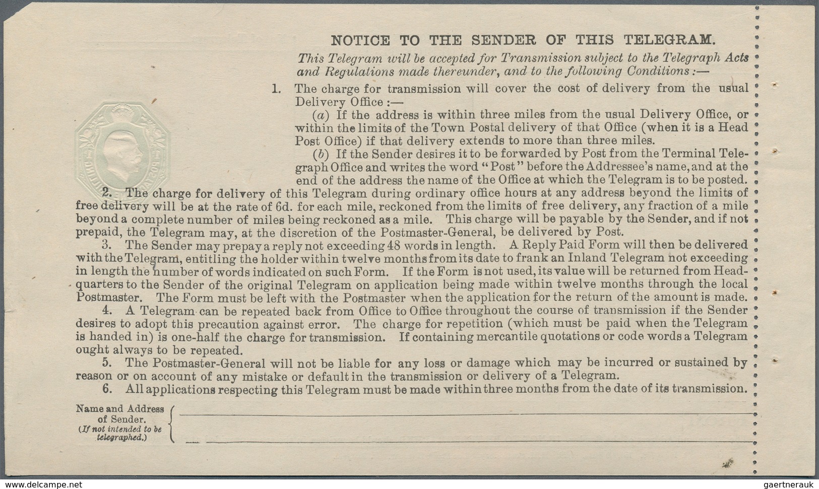 Irland - Ganzsachen: British Dominion: 1922, King Georg V. 1 Sh. Green Telegram Form With Margin At - Postal Stationery