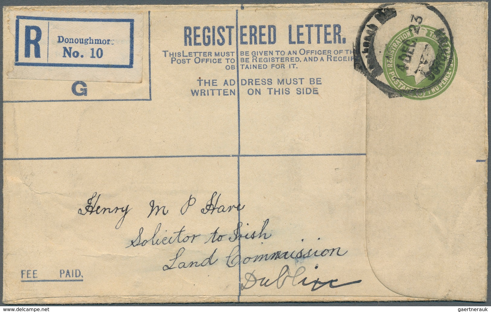 Irland - Ganzsachen: British Dominion: 1922, King Georg V. 5 D. Olive Green Registered Envelope, Siz - Postwaardestukken
