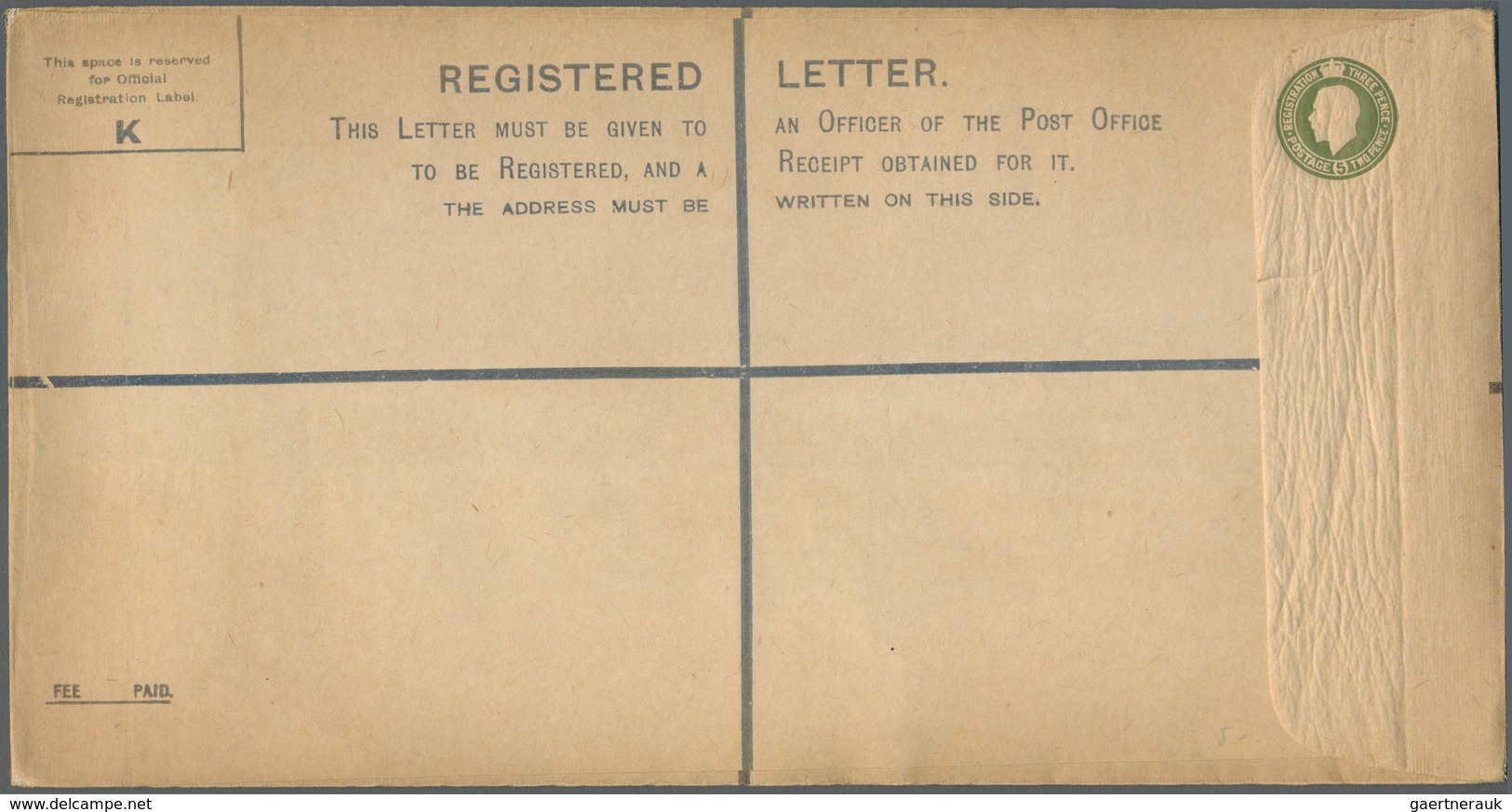 Irland - Ganzsachen: British Dominion: 1923, King Georg V. 5 D. Olive Green Registered Envelope With - Postal Stationery