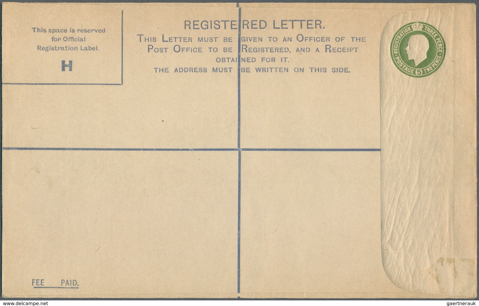 Irland - Ganzsachen: British Dominion: 1923, King Georg V. 5 D. Olive Green Registered Envelope With - Postwaardestukken