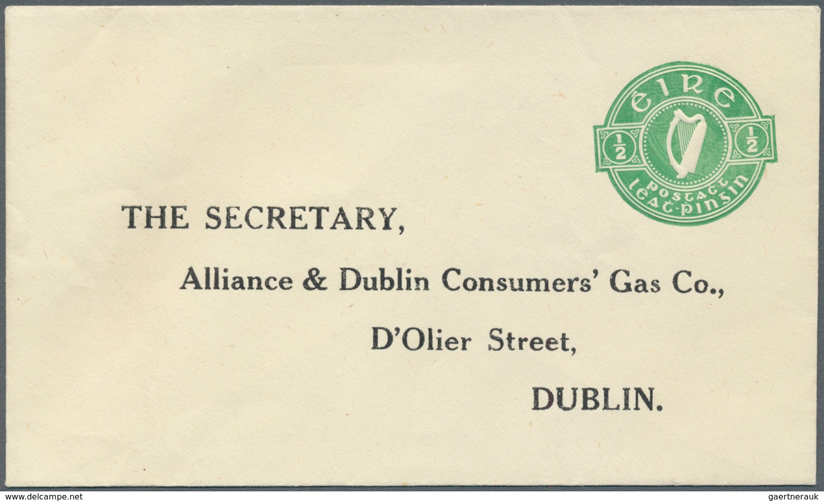 Irland - Ganzsachen: Alliance & Dublin Consumers' Gas Co., Dublin: 1/2 D. Pale Green, 1 D. Red And 2 - Postwaardestukken