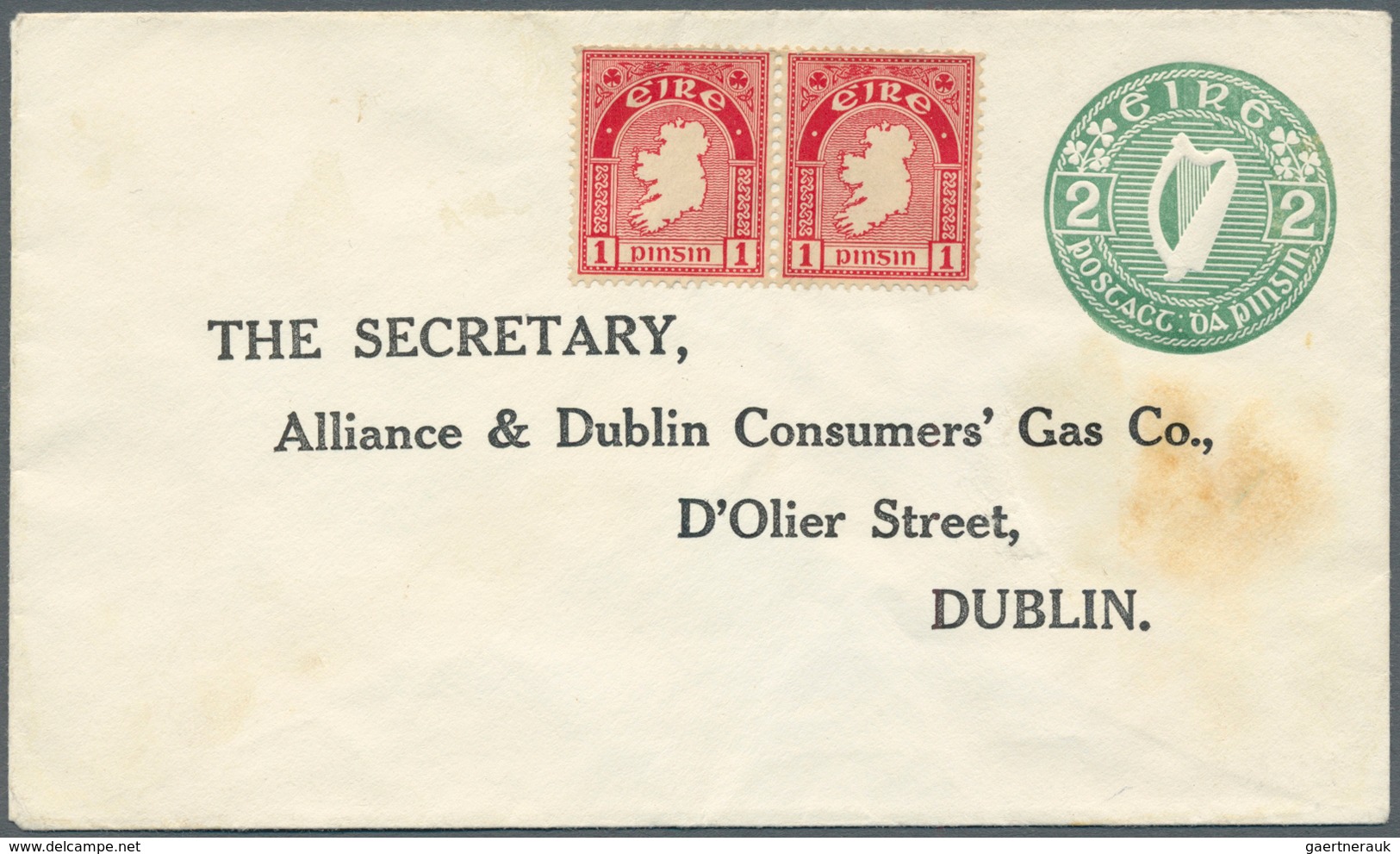 Irland - Ganzsachen: Alliance & Dublin Consumers' Gas Co., Dublin: 1/2 D. Pale Green, 1 D. Red And 2 - Postwaardestukken