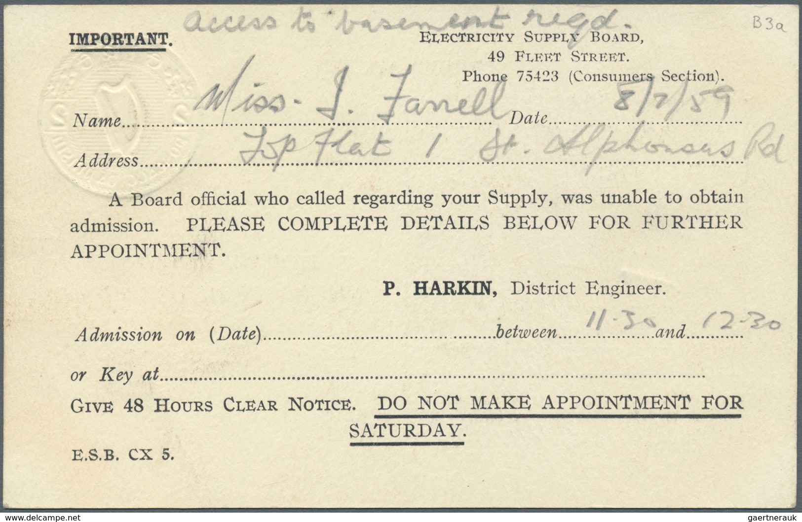 Irland - Ganzsachen: Electricity Supply Board: 1951, 2 D. Green Printed Matter Card (Appointment Car - Postwaardestukken