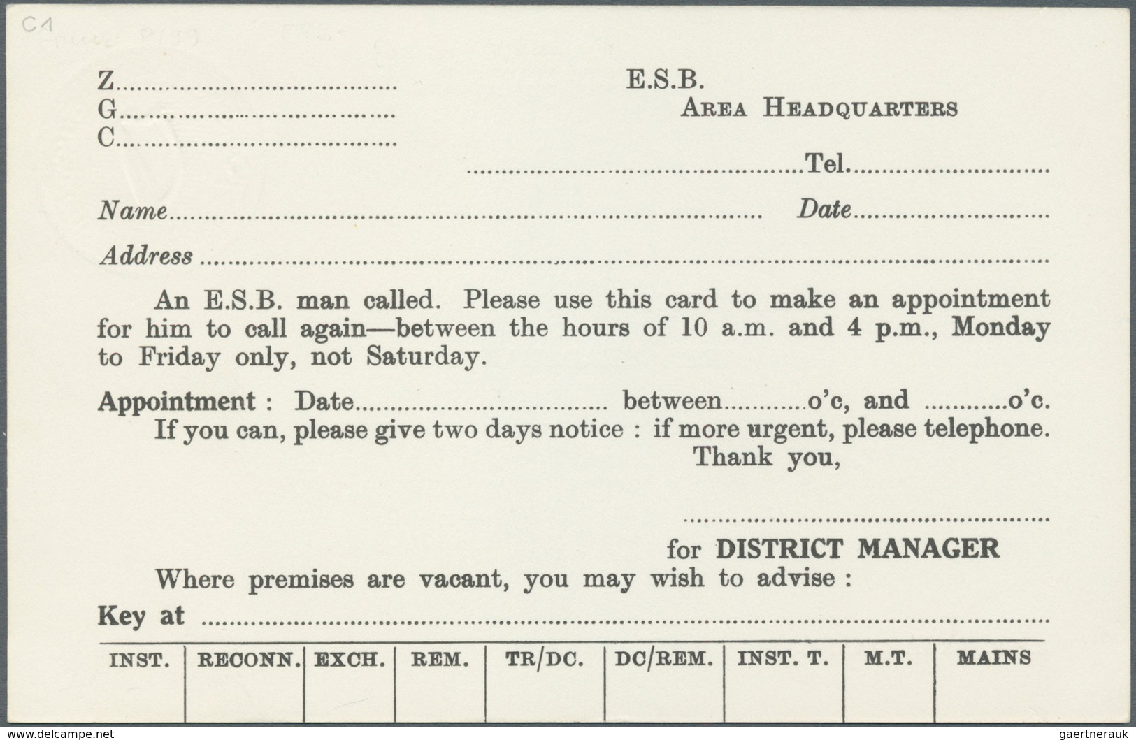 Irland - Ganzsachen: Electricity Supply Board: 1963, 3 D.blue Printed Matter Card (Area Headquarters - Postwaardestukken