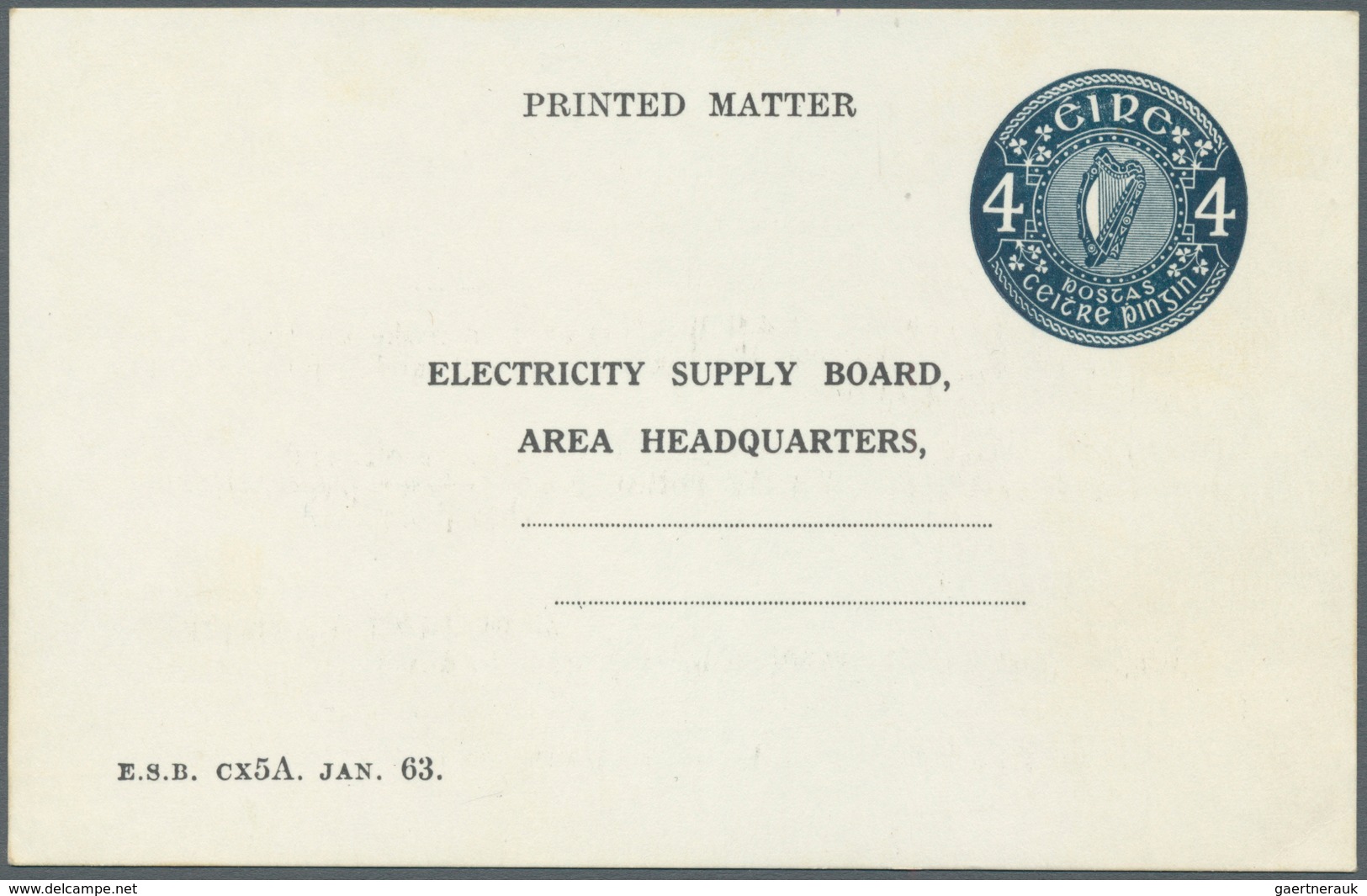 Irland - Ganzsachen: Electricity Supply Board: 1969, 4 D. Deep Blue Printed Matter Card (Area Headqu - Postwaardestukken