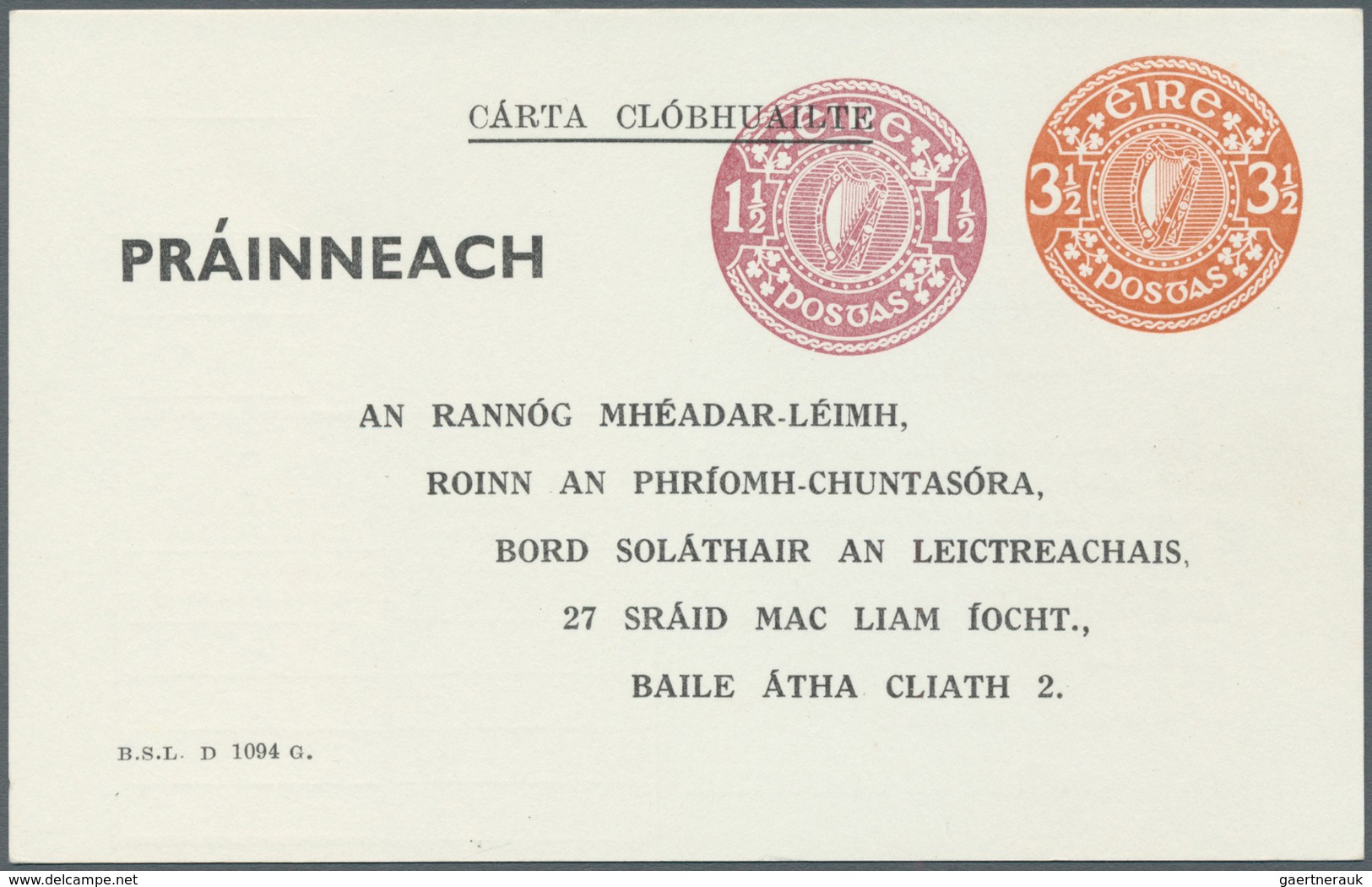 Irland - Ganzsachen: Electricity Supply Board: 1975, 3 1/2 D. Brown Orange + 1 1/2 D. Violet Printed - Postwaardestukken