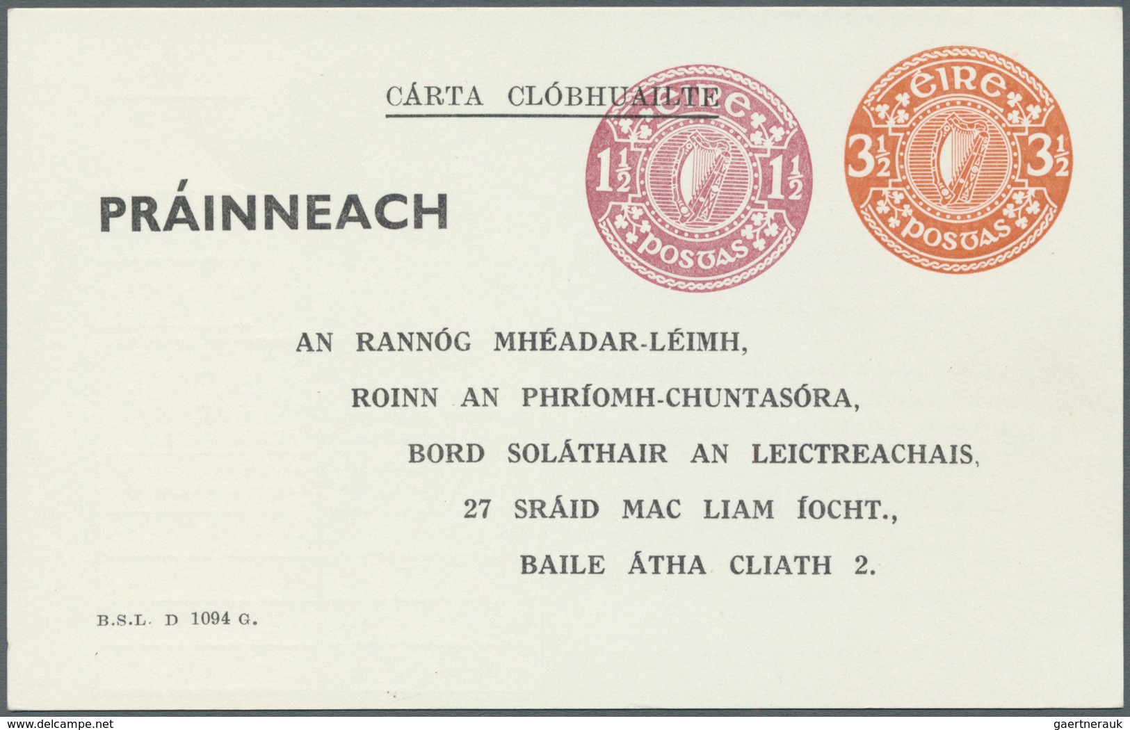 Irland - Ganzsachen: Electricity Supply Board: 1975, 3 1/2 D. Brown Orange + 1 1/2 D. Violet Printed - Postal Stationery