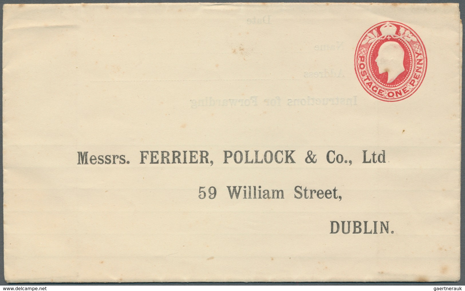 Irland - Ganzsachen: Ferrier, Pollack & Co., Ltd. Dublin: 1902, King Eduard VII. 1 D. Letter Sheet, - Postwaardestukken