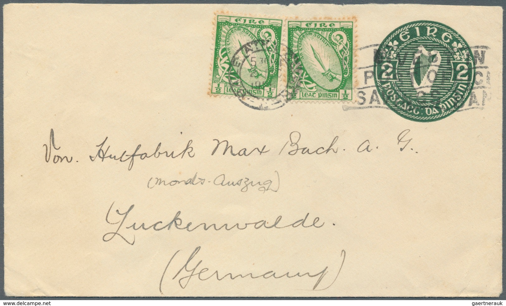 Irland - Ganzsachen: Ferrier, Pollock & Co., Ldt., Dublin: 1925/30, 2 D. Olive Green Envelope With S - Postwaardestukken