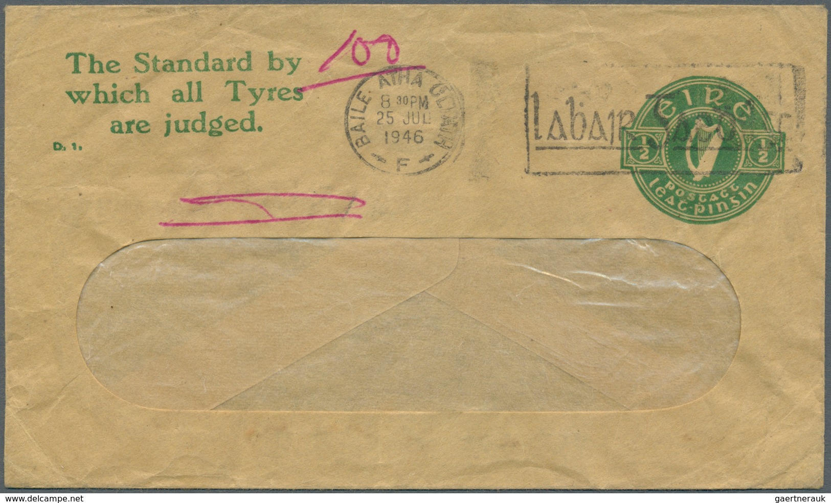 Irland - Ganzsachen: The Irish Dunlop Co., Ldt.: 1946, 1/2 D. Pale Green Window Envelope (large Wind - Postwaardestukken