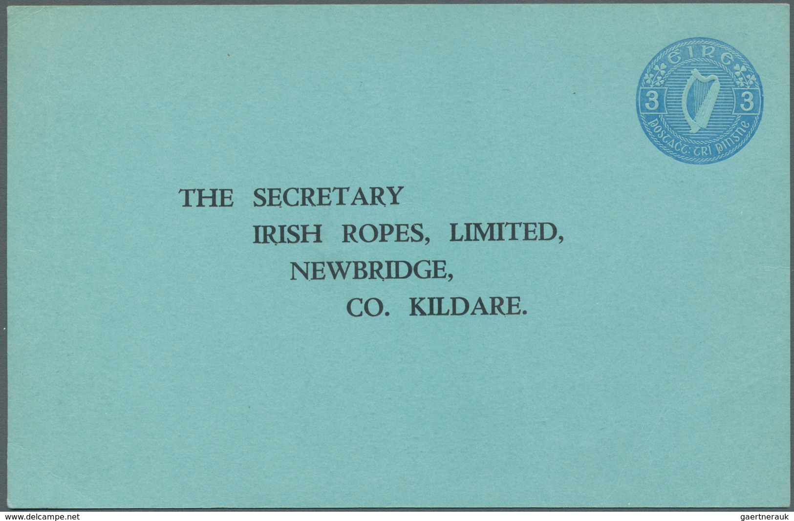 Irland - Ganzsachen: Irish Ropes, Ltd.: 1967, 3 D. Blue "proxy" Card On Bluish Paper, Unused, Fine, - Postwaardestukken