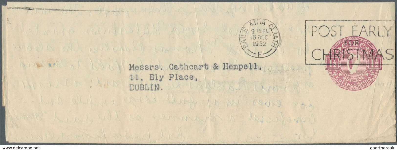 Irland - Ganzsachen: The Legal Diary: 1952, 1 1/2 D. Violet Newspaper Wrapper On Cream Laid Paper Wi - Postwaardestukken