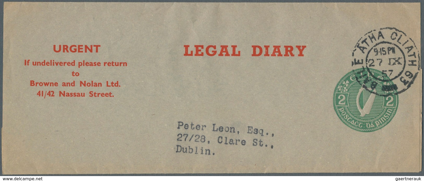 Irland - Ganzsachen: The Legal Diary: 1957, 2 D. Green Newspaper Wrapper On Greyish Green Paper With - Interi Postali