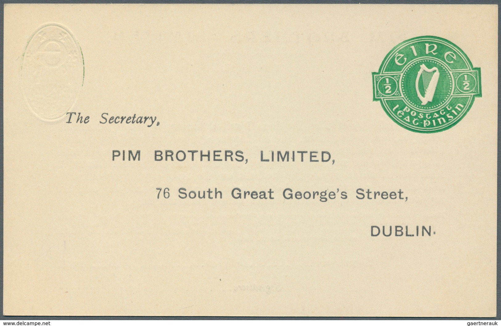 Irland - Ganzsachen: Pim Brothers, Ltd., Dublin: 1948, 1/2 D. Pale Green "proxy" Card, Text In Black - Interi Postali