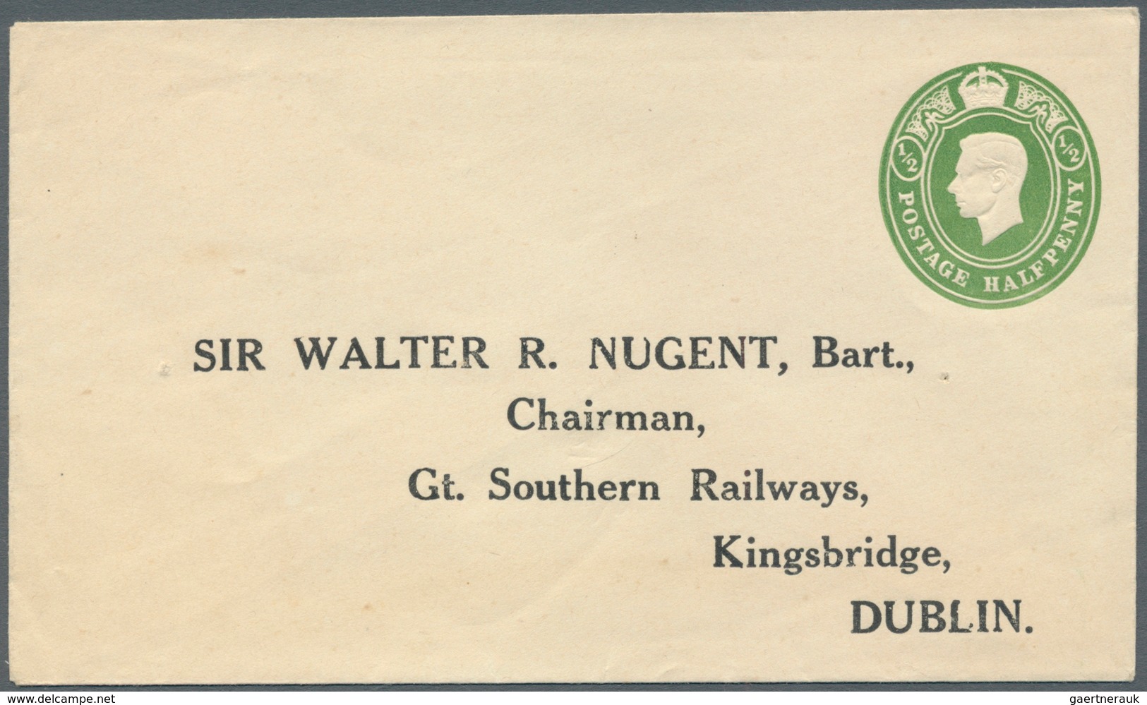 Irland - Ganzsachen: Great Southern Railways: 1939, King Georg VI. 1/2 D. Pale Green And 1 D. Red En - Postwaardestukken