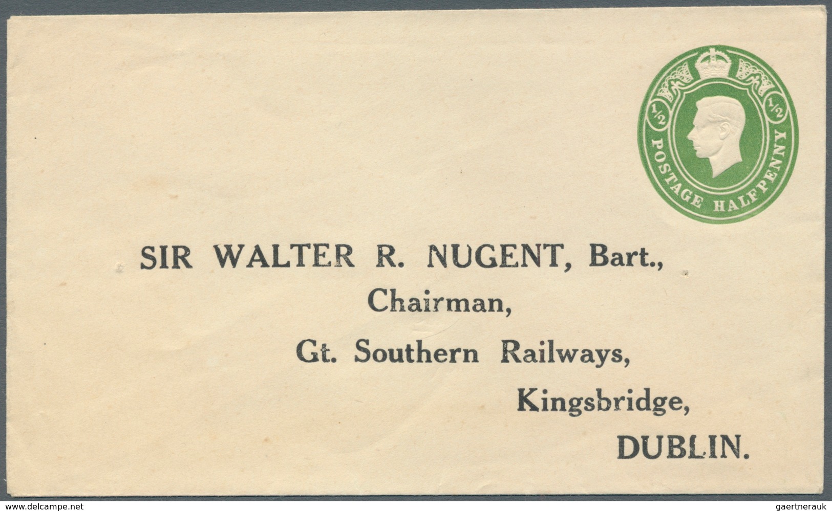 Irland - Ganzsachen: Great Southern Railways: 1939, King Georg VI. 1/2 D. Pale Green And 1 D. Red En - Interi Postali