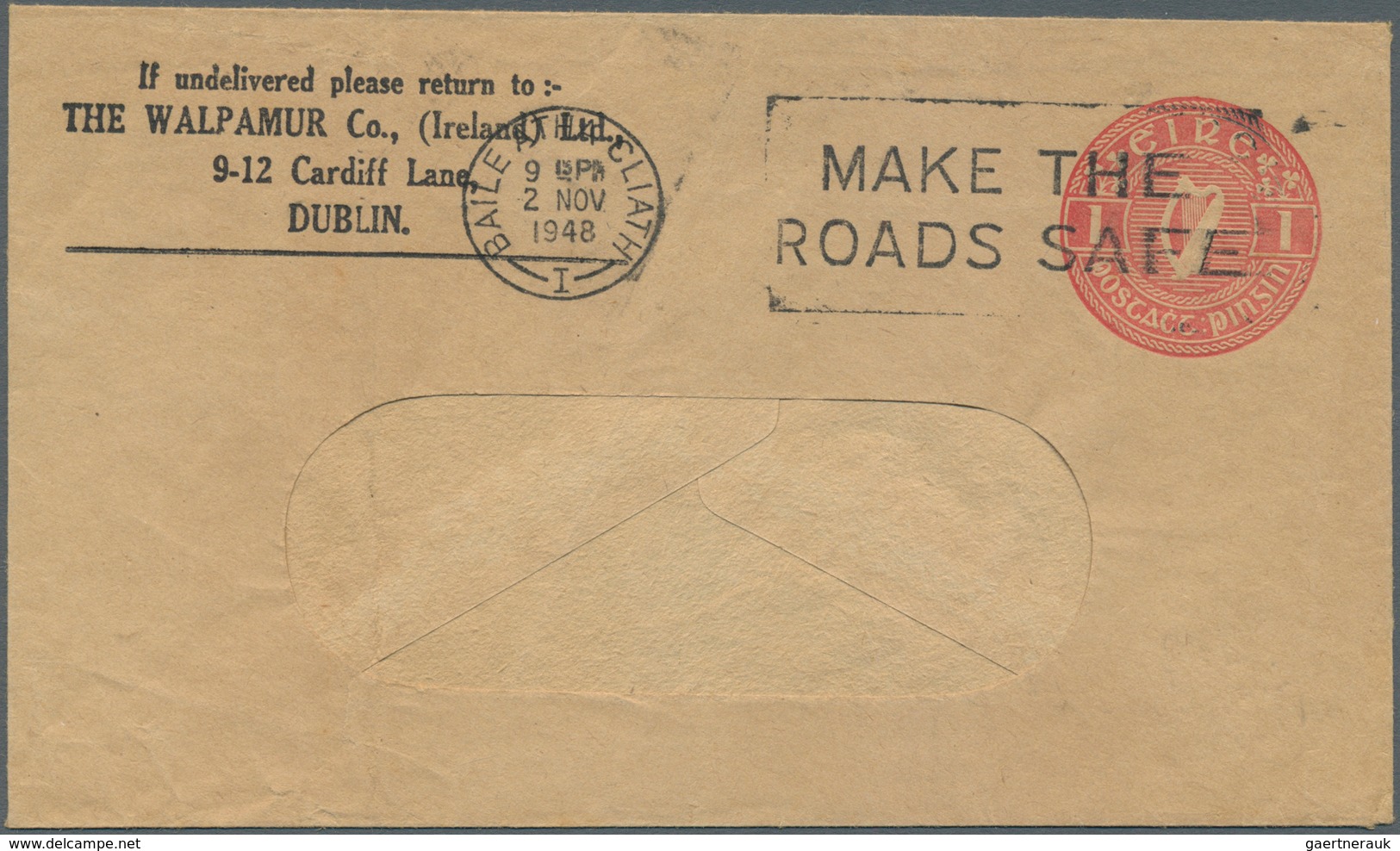 Irland - Ganzsachen: The Walpamur Co. (Ireland) Ldt., Dublin: 1948, 1d. Red Window Envelope Without - Postwaardestukken
