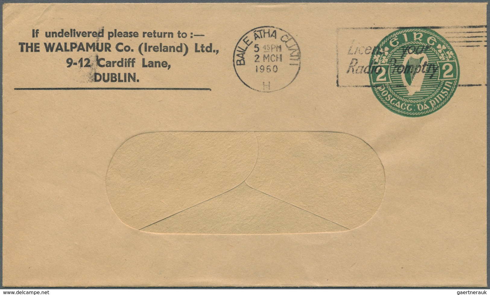 Irland - Ganzsachen: The Walpamur Co. (Ireland) Ldt., Dublin: 1960, 2d. Green Window Envelope Withou - Postwaardestukken