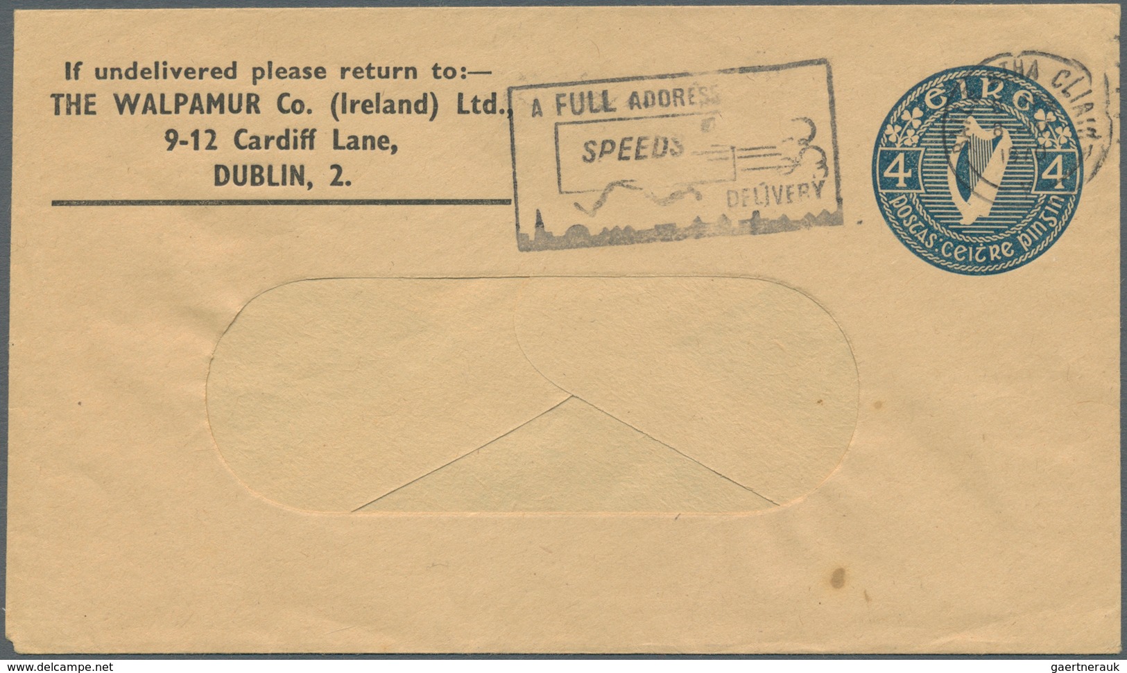 Irland - Ganzsachen: The Walpamur Co. (Ireland) Ldt., Dublin: 1970, 4d. Deep Blue Window Envelope Wi - Postwaardestukken