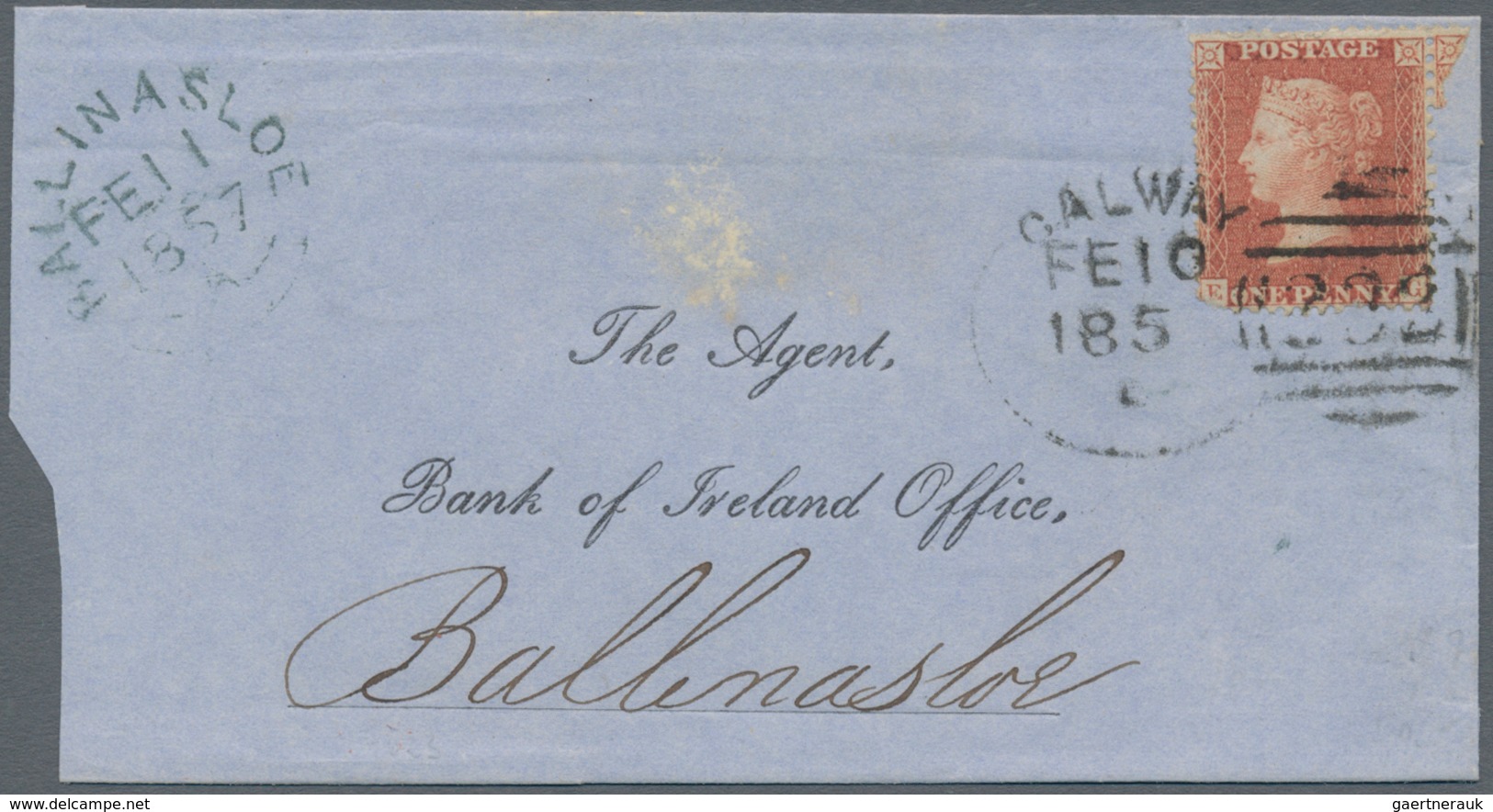 Irland - Stempel: 1857, 1 D Red-brown, Tied By Spoon Cancel GALWAY, FE 10 185(..)/ 232, Single On Co - Altri & Non Classificati