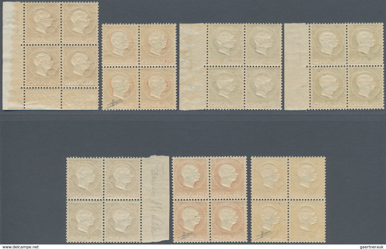 Island: 1912, Complete Set 5 Aurar To 5 Króna Definitives King Frederik VIII In Blocks Of Four, Fres - Andere & Zonder Classificatie