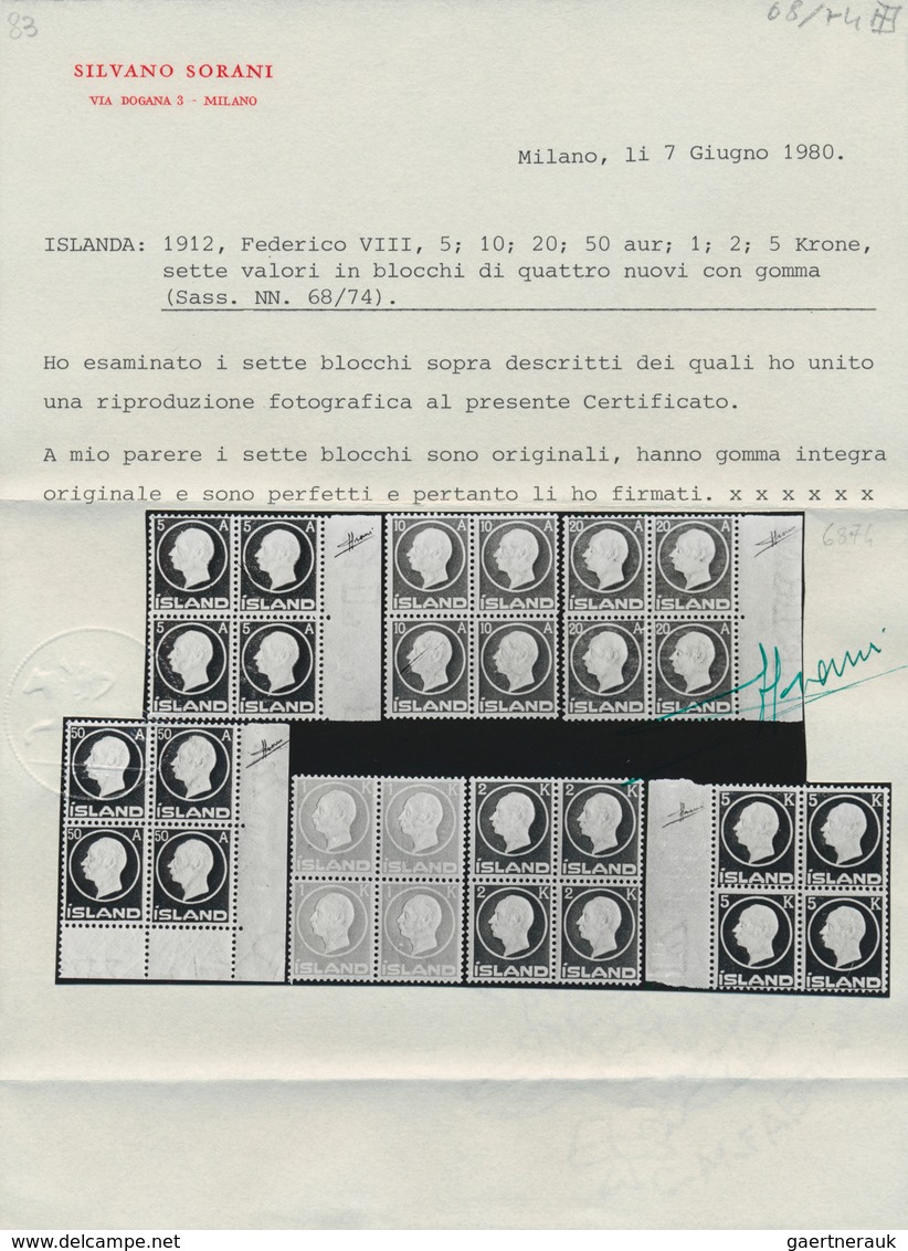 Island: 1912, Complete Set 5 Aurar To 5 Króna Definitives King Frederik VIII In Blocks Of Four, Fres - Altri & Non Classificati