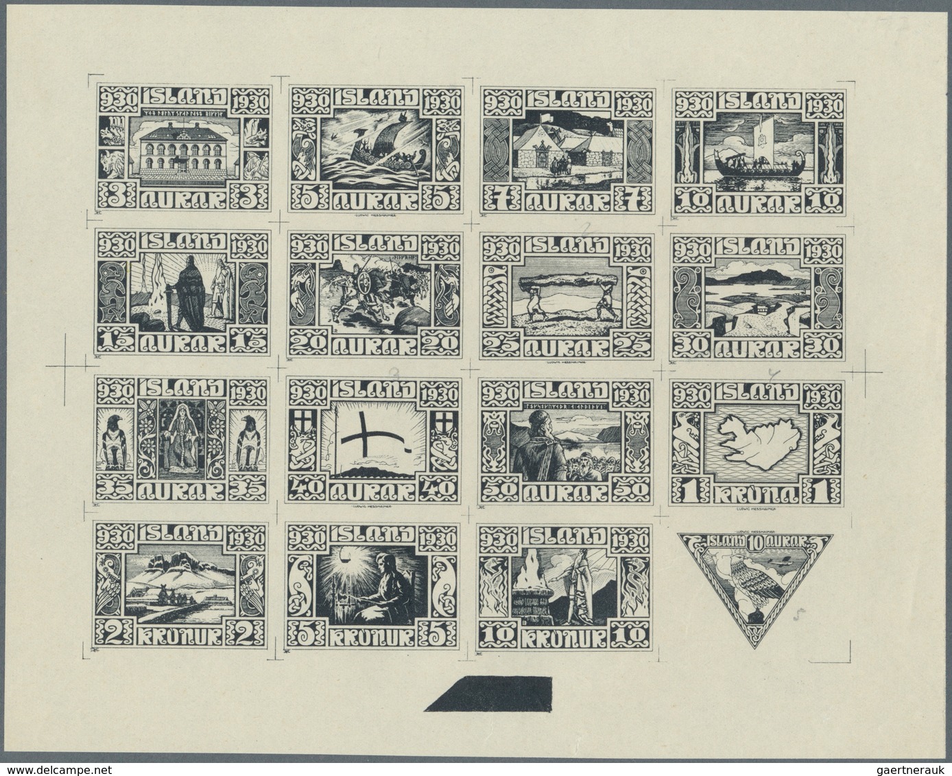 Island: 1930, Composite Die Proof Sheet In Black Of Design Plate Only Of The Complete Set Of 16 Valu - Andere & Zonder Classificatie