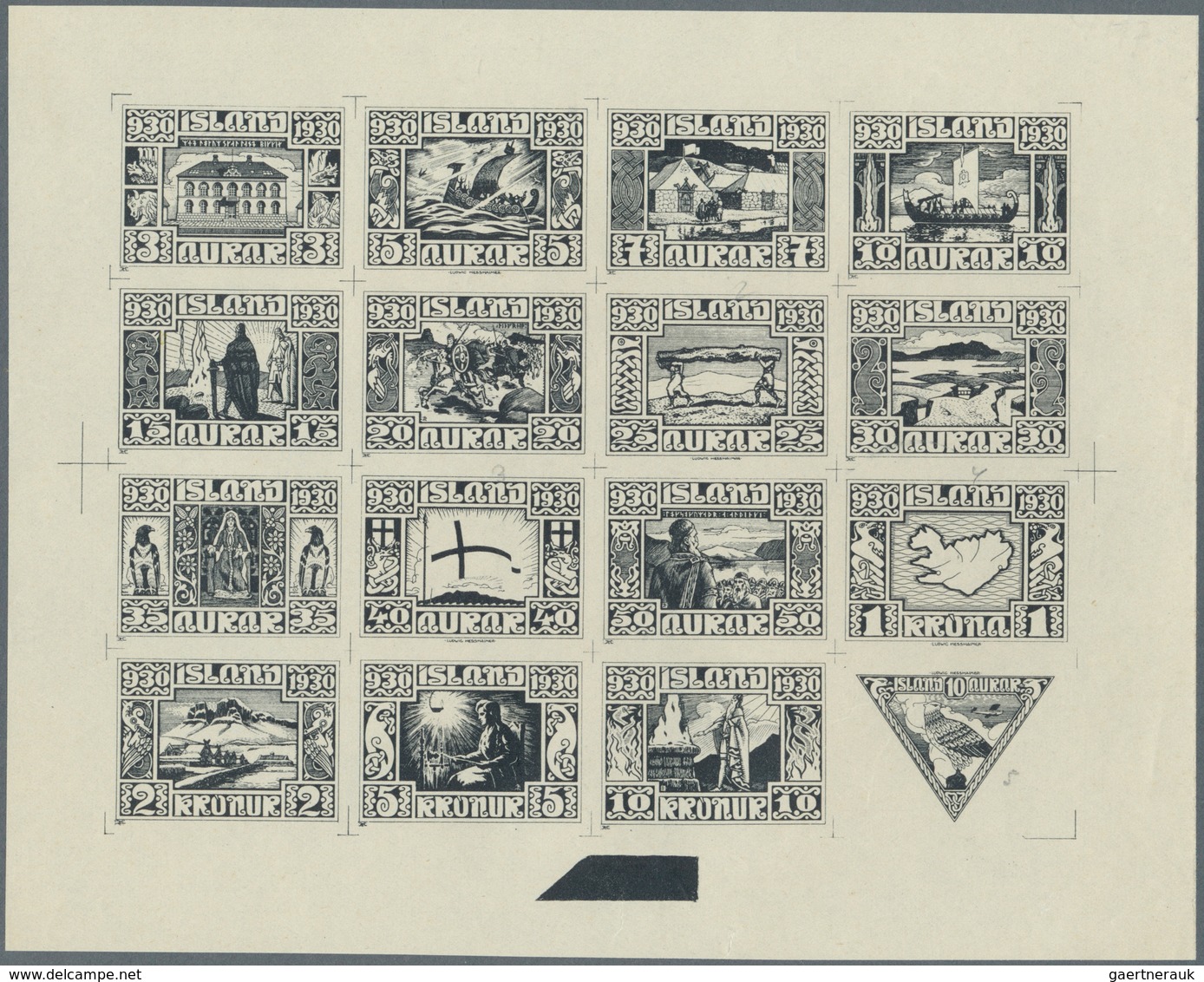 Island: 1930, Composite Die Proof Sheet In Black Of Design Plate Only Of The Complete Set Of 16 Valu - Altri & Non Classificati