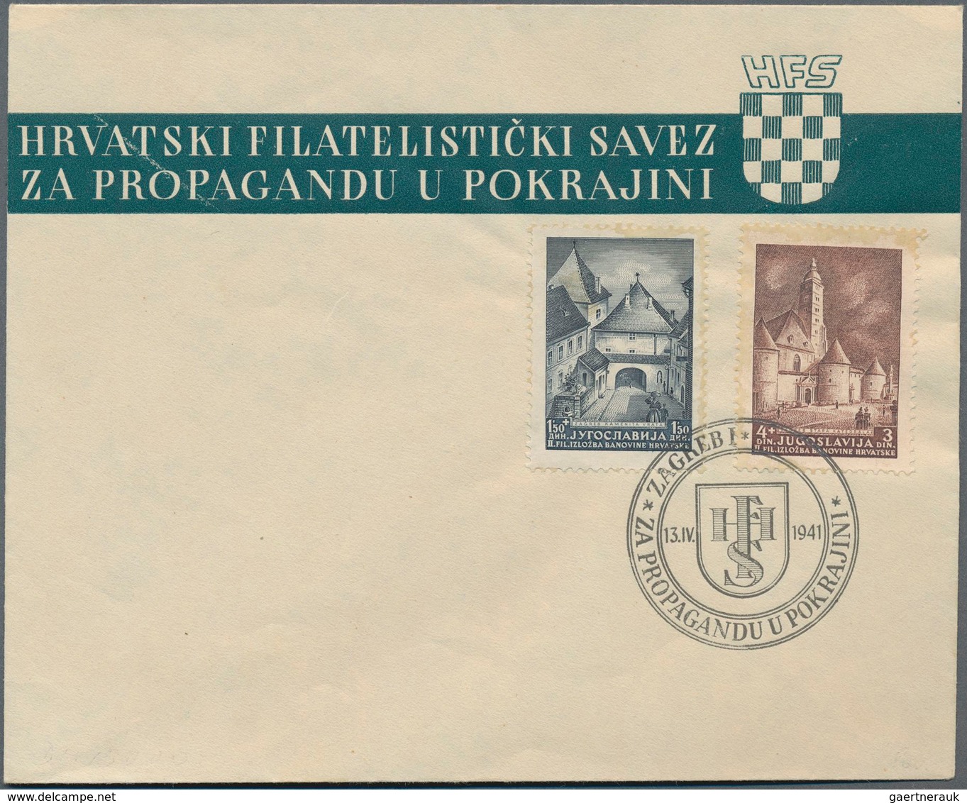 Jugoslawien: 1941, 1st Stamp Exhibition, Slavonski Brod: 2 Values On FIRSTDAY COVER, Canceled By Spe - Gebruikt