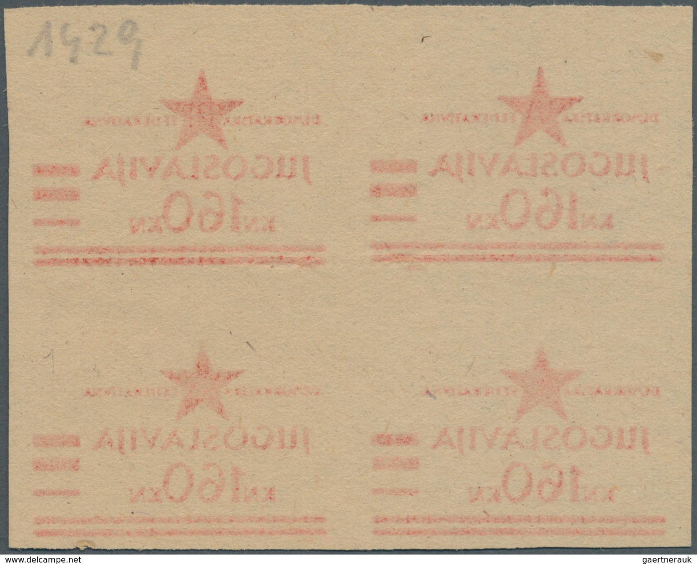 Jugoslawien - Volksrepubliken 1945: Kroatien: 1945, Proof For Teh Provisional Local Issue "160 K On - Kroatië