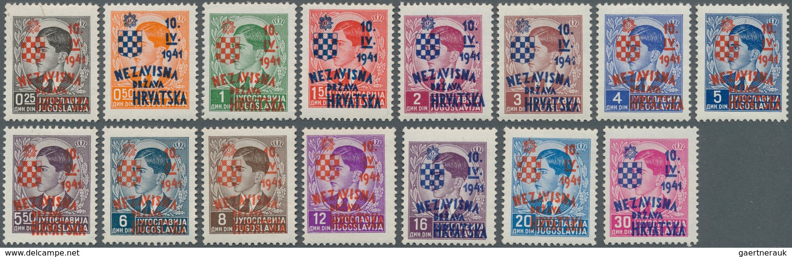 Kroatien: 1941, 3rd Overprint Issue, 0.50d. To 30d., Complete Set Of 15 Values, Unmounted Mint, 0.50 - Croatia