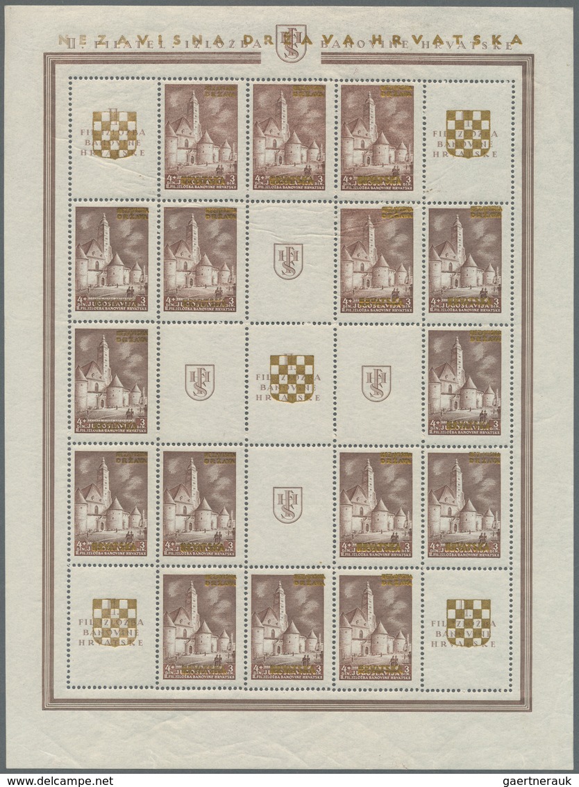 Kroatien: 1941, Golden Overprints On Yugoslavia, Both Se-tenant Mini Sheets Of 16 Stamps And Nine Or - Kroatië