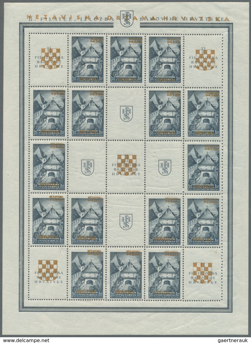 Kroatien: 1941, Golden Overprints On Yugoslavia, Both Se-tenant Mini Sheets Of 16 Stamps And Nine Or - Kroatië